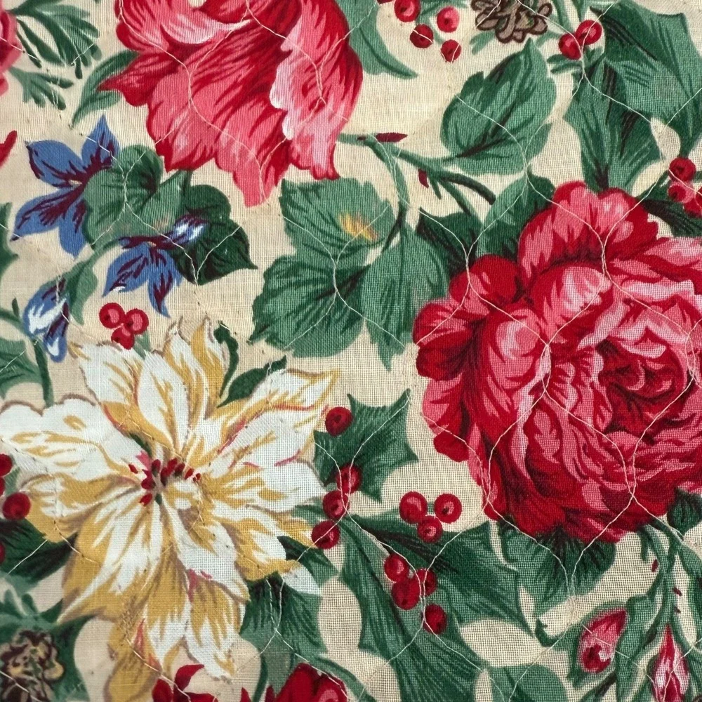 VTG Floral Christmas Stocking Ruffled Cuff Rose Holiday‎ Decor Cottage Coquette